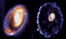 Галактика Тележное колесо. Слева - изображение центральной части